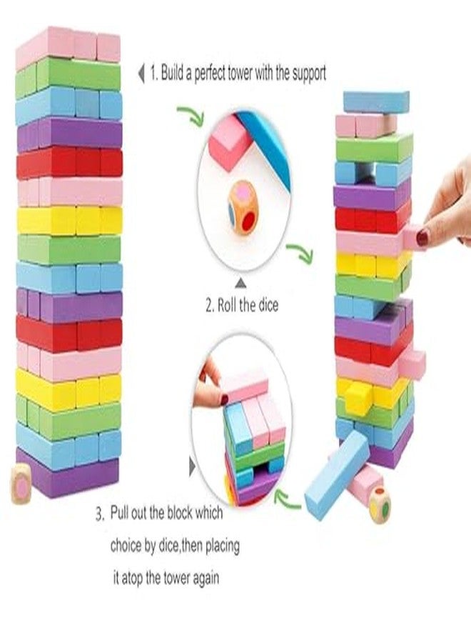 Mahi Enterprise 54-Piece Wooden Block Stacking Game - Tumbling Tower with Dice, Multicolor - Image 3